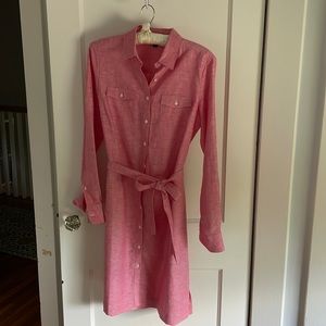 Linen Shirt dress with linen tie.